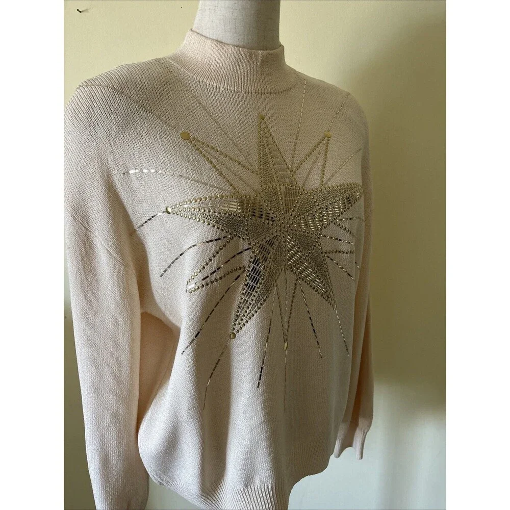 Vintage St John by Marie Gray Embellished Gold‎ & Cream Knit Sweater